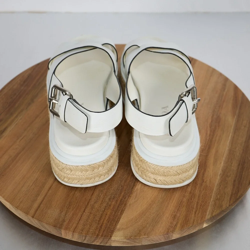Prada White Leather Crisscross Platform Espadrille Sandals 36 Slingback Flatform